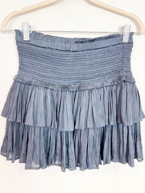 RESET GRAY SMOCKED WAIST SILKY RUFFLE MINI AMORE SKIRT WOMENS LARGE